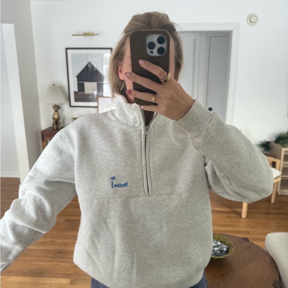 Coastal Gray Quarter Zip Sweatshirt Palm Tree Logo